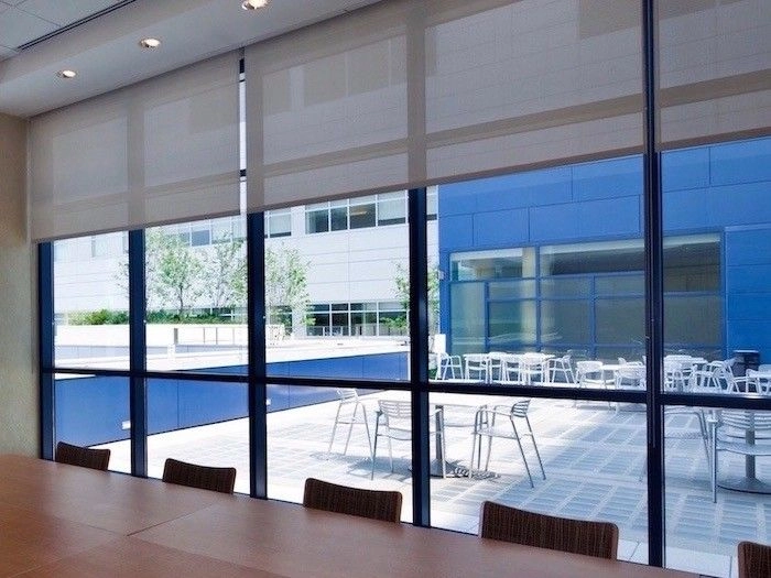 Modern commercial space with professional window treatments